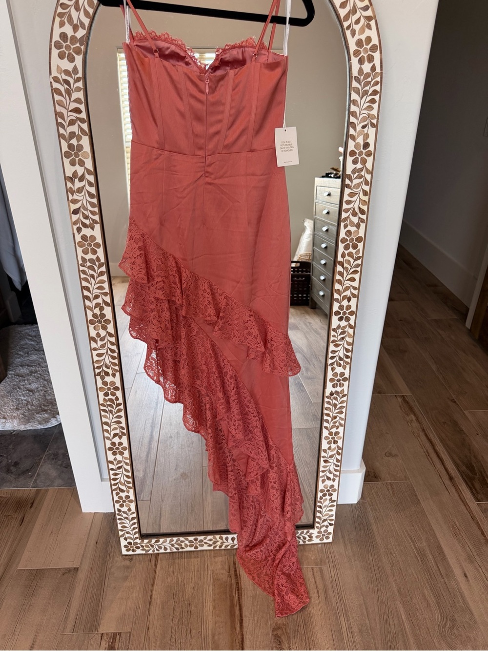 Coral High-Low Lace Ruffle Dress - Picture 7 of 11